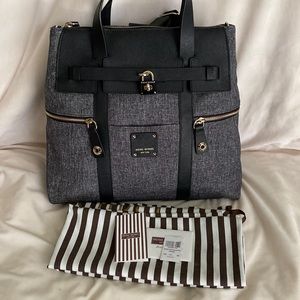 ✨RARE✨ NWT Henri Bendel Gray Canvas Black Leather Jetsetter Convertible Bag